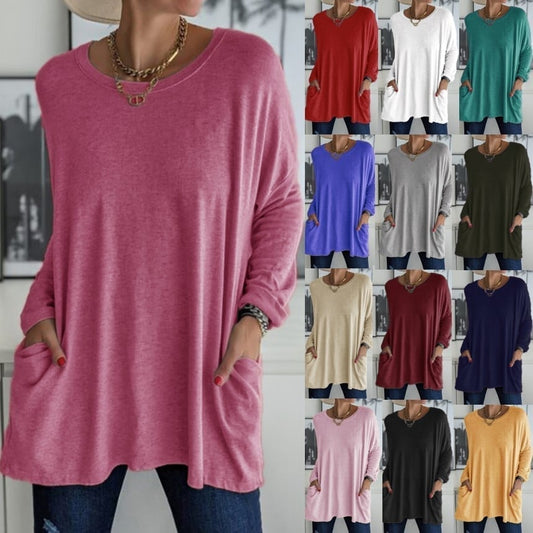🔥60% DE RÉDUCTION🔥 T-shirt ample femme à manches longues et col rond – Confortable et stylé 👕✨