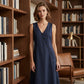 👗 50% DE RÉDUCTION! ✨ Robe Longue à Poches en Coton-Lin – Coupe Enveloppante, Boutons Asymétriques & Style Chic Pour Un Confort Élégant 🌸