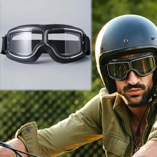 🥽 50% DE RÉDUCTION! 🏍️ Lunettes de moto style vintage – Protection UV, anti-buée & sangle réglable – Look rétro & sécurité pour chaque trajet ✨