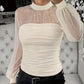 🤍 60% DE RÉDUCTION ! ✨ Haut à Manches Longues pour Femme avec Perles & Insert en Tulle – Élégant, Polyvalent & Parfait pour les Occasions Spéciales 💎