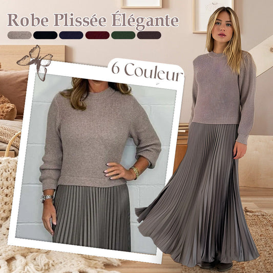 👗 60% DE RÉDUCTION ! ✨ Robe Plissée à Col Rond pour Femmes - Coupe Élégante et Tissu Fluide pour Bureau ou Soirée, Confortable et Stylée 💃📦