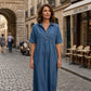 👗 50% DE RÉDUCTION 🔥 Robe-chemise midi en jean pour femme avec poches – Denim souple & coupe décontractée – Idéale pour l’été ou le quotidien – confortable et flatteuse ✨🌸