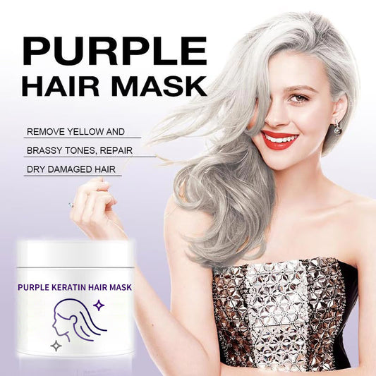 Masque capillaire à la kératine violette : fixe la couleur et neutralise les tons cuivrés et jaunes pour les cheveux blonds, gris argentés et méchés.