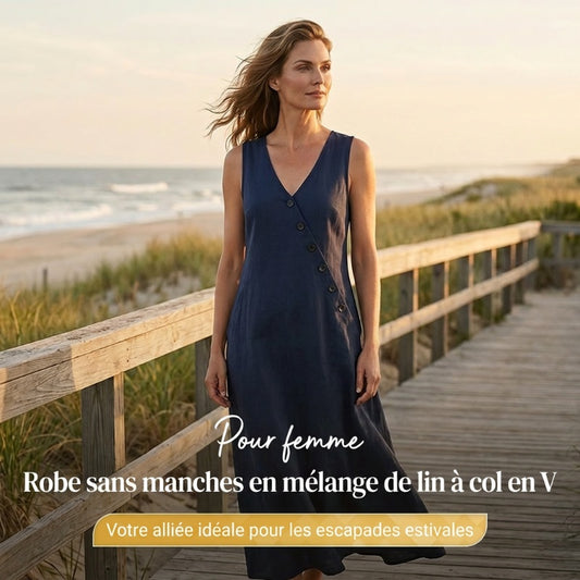 👗 50% DE RÉDUCTION! ✨ Robe Longue à Poches en Coton-Lin – Coupe Enveloppante, Boutons Asymétriques & Style Chic Pour Un Confort Élégant 🌸