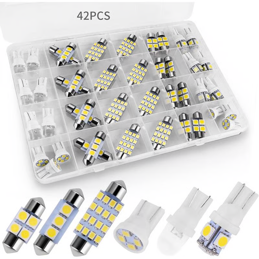 🚗 50% DE RÉDUCTION! 💡 Kit de 42 Pièces d'Éclairage Intérieur pour Voiture – Ampoules Super Lumineuses, Blanc Pur & Compatibles Plafonnier/Coffre ✨