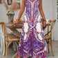 👗 50% DE RÉDUCTION! ✨ Robe Longue Sans Manches à Col V pour Femme – Imprimé Rétro, Tissu Fluide & Look Élégant 🌸