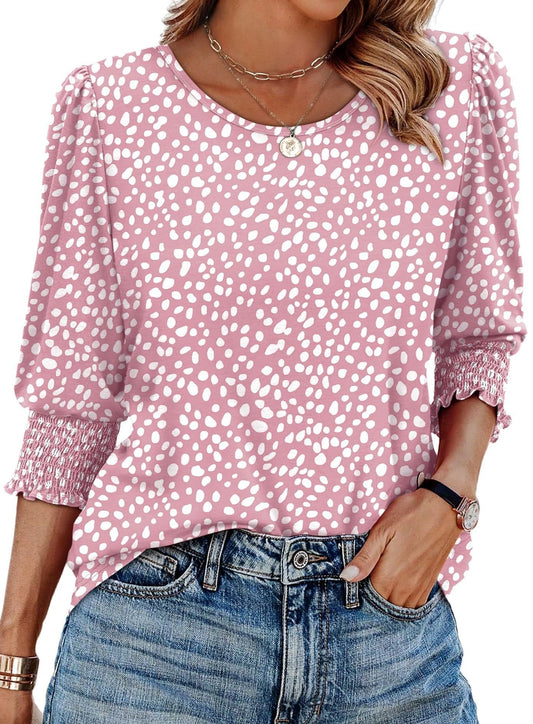 👚 50% DE RÉDUCTION 🔥 Blouse femme manches 3/4 à manchettes froncées – Coupe fluide & décontractée – Parfaite pour le printemps ou l’été – look romantique et intemporel 🌸✨🌿