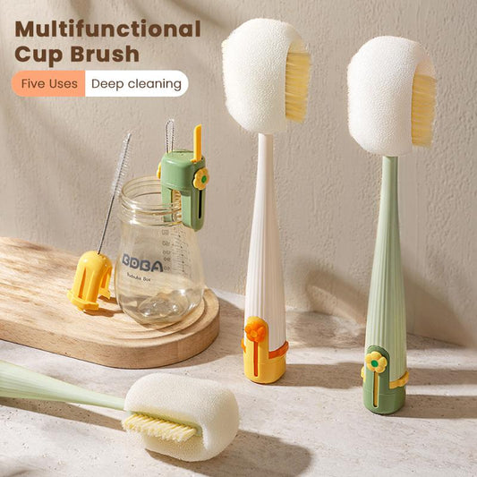 🧽 50% DE RÉDUCTION! 🥤 Brosse Nettoyante 5-en-1 pour Bouteilles – Multifonctionnelle, Idéale pour Couvercles & Ustensiles de Cuisine ✨