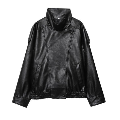 🖤 60% DE RÉDUCTION ! 🏍️ Veste Moto en Similicuir Noir – Style Audacieux, Coupe Surdimensionnée & Fermeture Éclair Argentée ✨