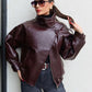 🖤 60% DE RÉDUCTION ! 🏍️ Veste Moto en Similicuir Noir – Style Audacieux, Coupe Surdimensionnée & Fermeture Éclair Argentée ✨