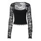 👕 60% DE RÉDUCTION! 🌸 T-shirt Femme Manches Longues Transparentes – Dentelle Florale, Volants Romantiques & Look Tendance ✨