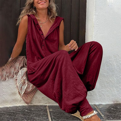 👗 50% DE RÉDUCTION 🌸 Combinaison sans manches à capuche – Tissu doux, coupe décontractée – Parfaite pour le quotidien, les voyages ou les journées relax – légère, confortable et tendance 🌿☀️✨