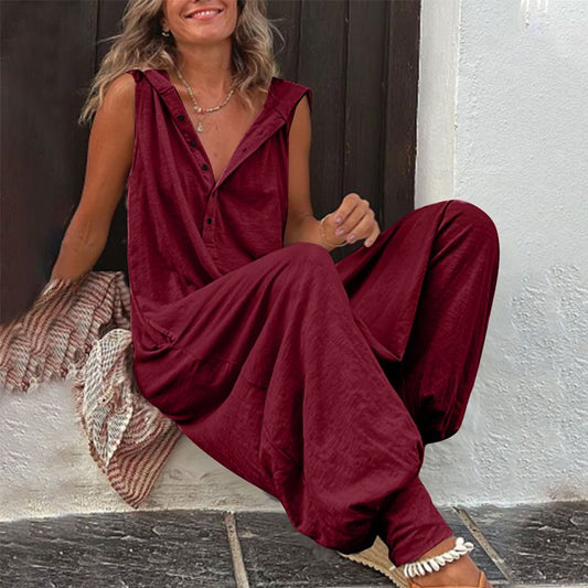 👗 50% DE RÉDUCTION 🌸 Combinaison sans manches à capuche – Tissu doux, coupe décontractée – Parfaite pour le quotidien, les voyages ou les journées relax – légère, confortable et tendance 🌿☀️✨