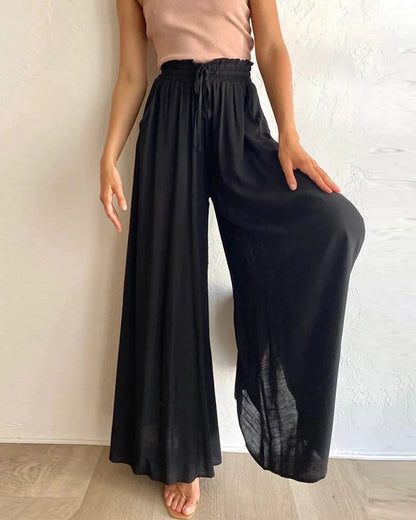 👖 60% de Réduction ✨ Pantalon Large Taille Haute Uni – Coupe Fluide, Taille Haute Sculptante & Confort Léger 🌿