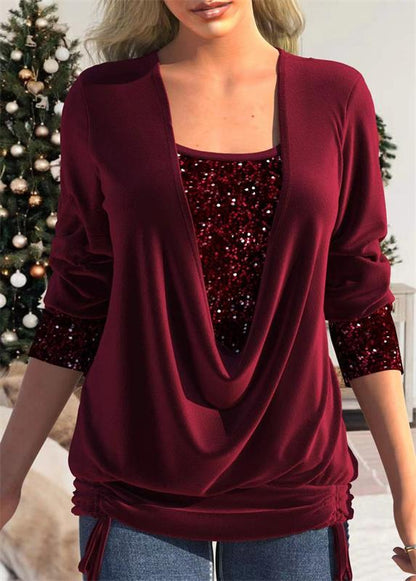 ✨ DERNIER JOUR 50% DE RÉDUCTION! ✨ Faux Haut Deux Pièces à Paillettes - Tissu Stretch avec Smocked Bodice pour Soirées Festives 💃🎄
