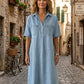 👗 50% DE RÉDUCTION 🔥 Robe-chemise midi en jean pour femme avec poches – Denim souple & coupe décontractée – Idéale pour l’été ou le quotidien – confortable et flatteuse ✨🌸