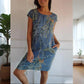 🌷 50% DE RÉDUCTION ! 🍀 Robe à Col Rond à Imprimé Botanique – Vente de Printemps – Tissu Léger, Motif Naturel & Coupe Décontractée 🌸