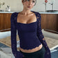 👕 60% DE RÉDUCTION! 🌸 T-shirt Femme Manches Longues Transparentes – Dentelle Florale, Volants Romantiques & Look Tendance ✨