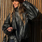 🖤 60% DE RÉDUCTION ! 🏍️ Veste Moto en Similicuir Noir – Style Audacieux, Coupe Surdimensionnée & Fermeture Éclair Argentée ✨