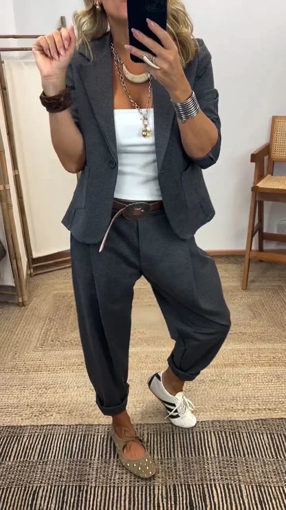 👔 60% DE RÉDUCTION! 💼 Veste à Col & Pantalon pour Femme – Ensemble Élégant pour le Travail, Coupe Cintrée & Look Professionnel 👖