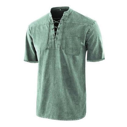 👕 60% DE RÉDUCTION! 🖤 T-shirt Gothique Vintage à Col V pour Hommes – Poche en Lin, Manches Courtes & Coupe Ample 🌑