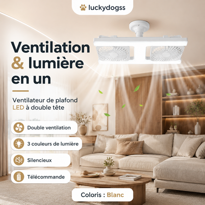 🌀 60% DE RÉDUCTION ⏰ Ventilateur de plafond à double tête avec lumière LED – Design moderne & télécommande – Parfait pour salon ou chambre – silencieux et élégant 💡✨