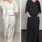 👚 60% DE RÉDUCTION! 🌾 Ensemble 2 Pièces en Coton-Lin – Haut à Encolure V & Pantalon Large, Ourlet Irrégulier, Respirant & Élégant 🍂