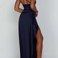 ✨ 50% DE RÉDUCTION! 👗 Robe Longue Fendue en Satin Drapée à une Épaule – Élégante, Coupe Cintrée & Fente Latérale 🌙