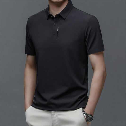 👕 50% DE RÉDUCTION ❄️ Polo manches courtes homme en soie glacée – Double graphisme poitrine & poignets – Respirant, léger & anti-transpirant – parfait pour le sport, le bureau ou l’été 🏌️‍♂️