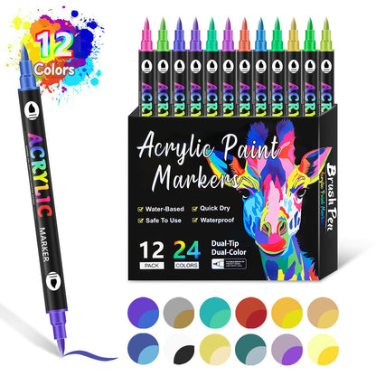 🔥 50 % de réduction ! 🎨✨ Stylo à peinture acrylique à double pointe – 24/48/72 couleurs 🌈🖌️