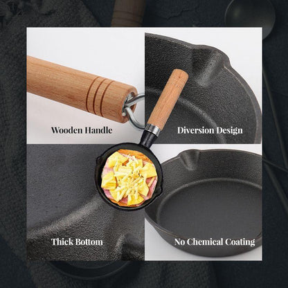 🍳 50% DE RÉDUCTION! 🔥 Mini poêle fonte – Antiadhésive, manche bois & durable – Idéale pour œufs & snacks ✨