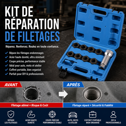 🔧 50% DE RÉDUCTION! 🛠️ Jeu d'outils de réparation de filetages – Restaure les filets abîmés, robuste & facile à utiliser – Idéal pour l'entretien automobile et mécanique 🚗