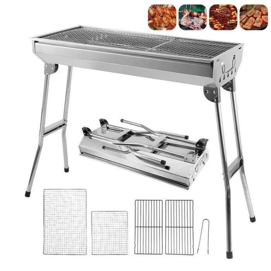 🔥 50% DE RÉDUCTION 🍖 Barbecue charbon pliable acier inox – Compact, portable & parfait pour le camping ou le jardin – Léger, stable & prêt à griller partout 🌲