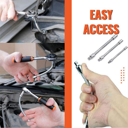 🔩 50% DE RÉDUCTION ⚙️ Barre d'extension flexible pour clé à cliquet – Chrome-vanadium, 3 tailles (1/4", 3/8", 1/2") – Accès aux angles difficiles, verrouillage à bille – idéal pour mécanique ou bricolage 🛠️