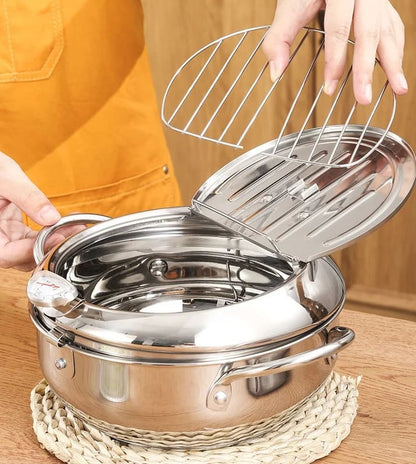 🍳 50% DE RÉDUCTION! 🔥 Friteuse avec thermomètre – Acier 304, contrôle de température & 20/24 cm ✨