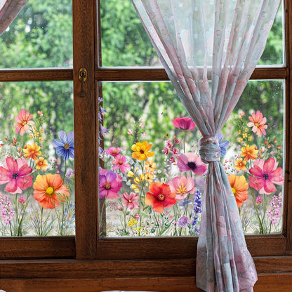 🌺 50% DE RÉDUCTION! 🖼️ Autocollant de Fenêtre Bouquet Floral – Design vibrant, pelable & amovible – Parfait pour maison, café et déco printanière ✨