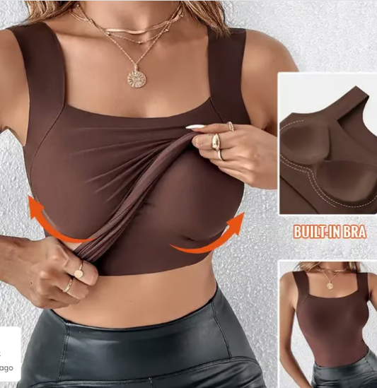👙 50% DE RÉDUCTION ! 💃 Débardeur Femme avec Soutien-Gorge Intégré – Ultra Confort, Silhouette Parfaite & Matière Douce ✨