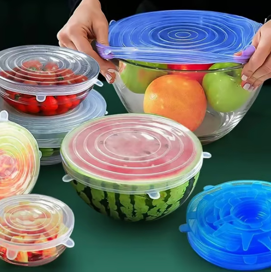 🍱 ACHETEZ 3, OBTENEZ 1 GRATUIT! 🧊 Couvercles en silicone Adpartner lot de 6 – Étanches, réutilisables & adaptables – Idéaux pour conserver vos aliments frais ✨