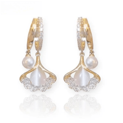 🍂 50% DE RÉDUCTION ! ✨ Boucles d'oreilles feuille d'abricot – Détails délicats, Perles d'imitation & Style naturel 🍃