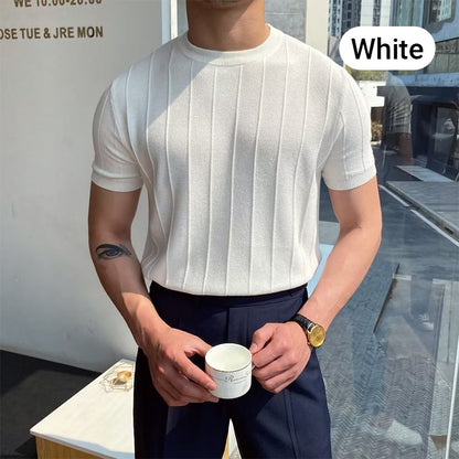 👕 50% DE RÉDUCTION! 🧶 Pull Homme Col Rond Manches Courtes Motif Torsadé – Design Élégant, Tissu Doux & Parfait Pour Le Quotidien 🏠