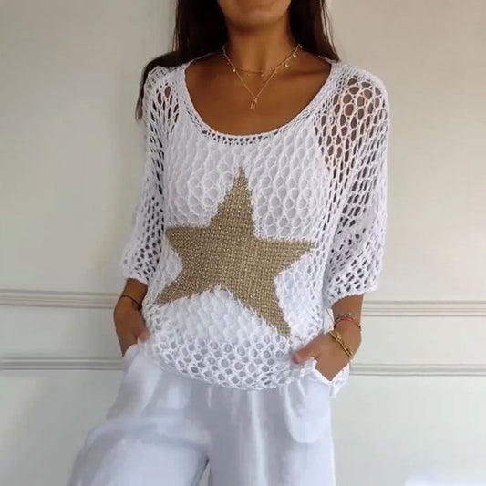 🔥Fête des mères - 59% de réduction🔥Haut en résille tricoté au crochet à col rond pour femmes