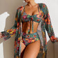 👙 50% DE RÉDUCTION 🌺 Ensemble de maillot de bain 3 pièces à imprimé floral tropical – Bikini ajustable, taille haute & paréo assorti – parfait pour la plage ou la piscine 🏖️