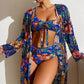 👙 50% DE RÉDUCTION 🌺 Ensemble de maillot de bain 3 pièces à imprimé floral tropical – Bikini ajustable, taille haute & paréo assorti – parfait pour la plage ou la piscine 🏖️