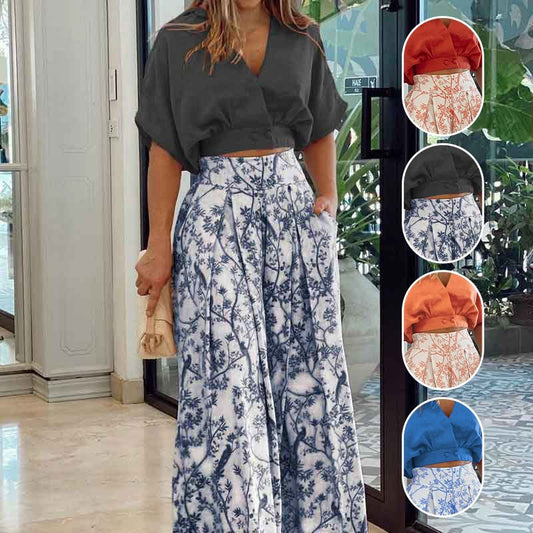 👗 60% DE RÉDUCTION ✨ Ensemble deux pièces femme – Haut col V & pantalon à jambes larges – Tissu fluide, coupe flatteuse – parfait pour le bureau, les voyages ou les soirées d’été 🌸