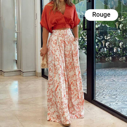 👗 60% DE RÉDUCTION ✨ Ensemble deux pièces femme – Haut col V & pantalon à jambes larges – Tissu fluide, coupe flatteuse – parfait pour le bureau, les voyages ou les soirées d’été 🌸