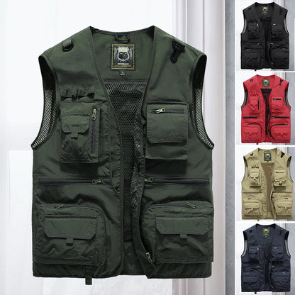 🧥 50% DE RÉDUCTION! 🌬️ Gilet Cargo Respirant en Mesh avec Fermeture Éclair – Léger, Fonctionnel & Idéal Pour Les Activités de Plein Air 🏞️