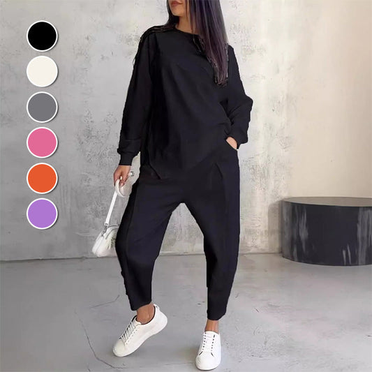 👚 60% DE RÉDUCTION! 👖 Ensemble Sweat-Shirt & Pantalon Femme – Coupe Décontractée, Ourlet Irrégulier & Tissu Doux pour un Confort Optimal 🍂
