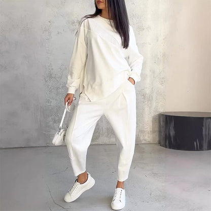 👚 60% DE RÉDUCTION! 👖 Ensemble Sweat-Shirt & Pantalon Femme – Coupe Décontractée, Ourlet Irrégulier & Tissu Doux pour un Confort Optimal 🍂