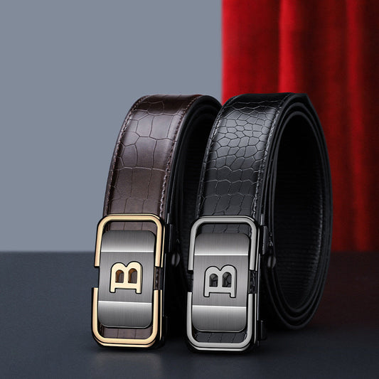 Men's Crocodile-Patterned Automatic Buckle Belt