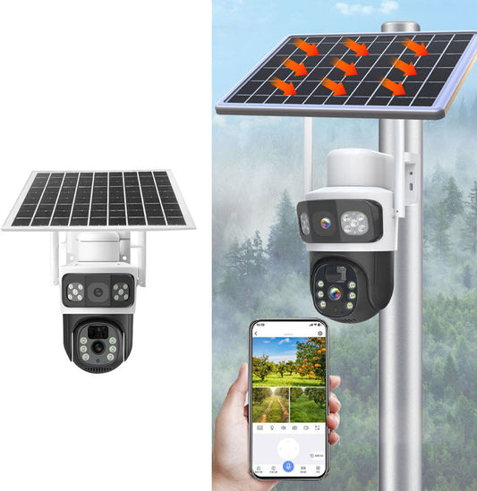 📹 50% DE RÉDUCTION! ☀️ Caméra de Sécurité Solaire Sans Fil Extérieure à Double Objectif – Vision 360°, Détection de Mouvement & Parfaite Pour Une Surveillance Continue 🔭